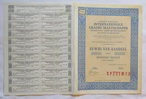 Aktie Internationale Gradin Maatschappij Amsterdam 1929 Speciemen (133152)
