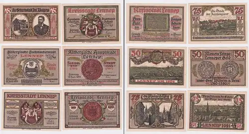 6 Banknoten Notgeld Kreisstadt Lennep 15.7.1921 (121266)