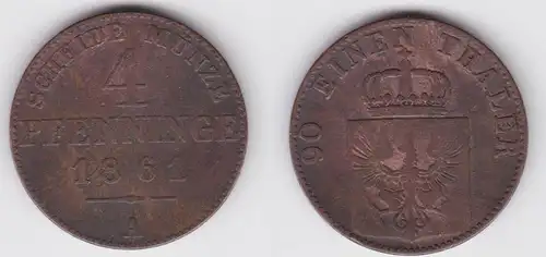 4 Pfennige Kupfer Münze Preussen Wilhelm I. 1861 f.ss (137645)