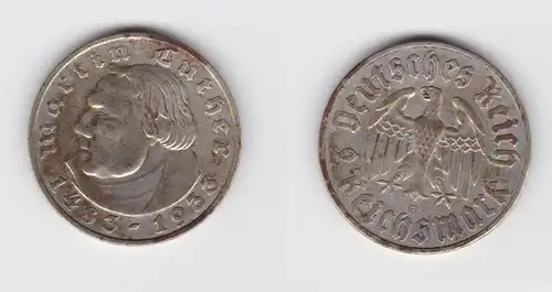 2 Mark Silber Münze Martin Luther 1933 F Jäger 352 ss+(130062)
