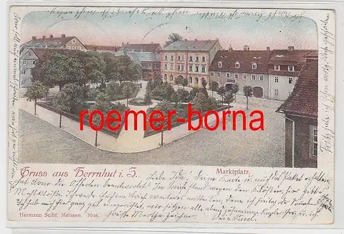 77503 Ak Gruß aus Herrnhut Marktplatz 1907
