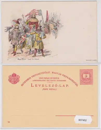 907452 Lithografie Ganzsache Ungarn - Ludwig der Große Nagy Lajos 2 Kreuzer