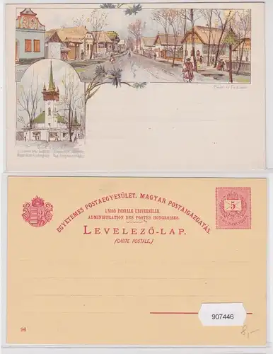 907446 Lithografie Ganzsache Ungarn - Budapest Exposition Millénaire 5 Kreuzer