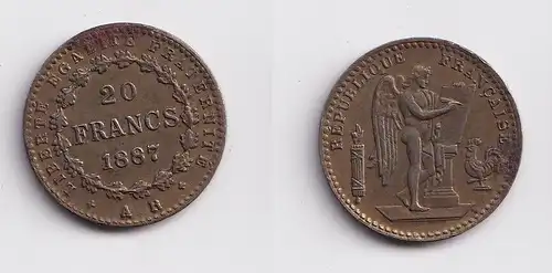 Frankreich 20 Francs 1887 AR Dritte Republik Eisen vergoldet (146334)
