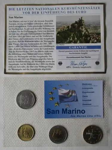 KMS San Marino 100 - 1000 Lire letzte Nationale Kursmünzen + Zertifikat (163413)