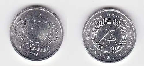 5 Pfennig Aluminium Münze DDR 1989 Stempelglanz (130790)