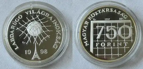 750 Forint Silber Münze Ungarn 1997 Fussball WM Frankreich 1998 (106911)