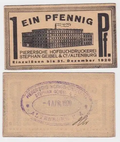 1 Pfennig Banknote Notgeld Pierersche Hofbuchdruckerei Altenburg (140850)