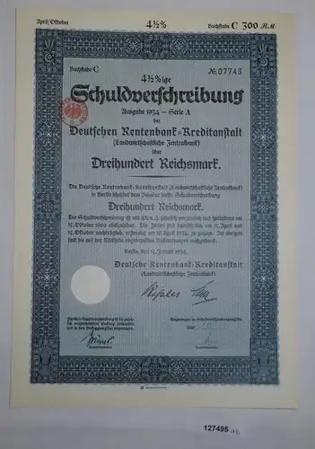 300 Reichsmark Schuldverschreibung Dt.Rentenbank Kreditanstalt Berlin (127495)