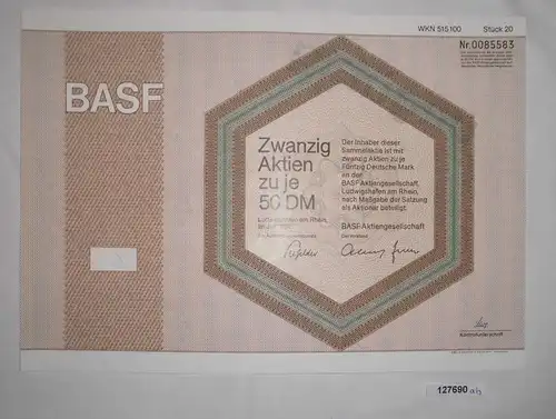 50 Mark zwanzig Aktien BASF AG Ludwigshafen am Rhein Juli 1984 (127690)