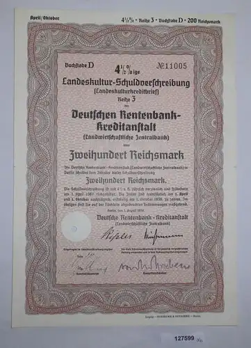 200 Reichsmark Landeskultur Schuldverschreibung Berlin 1.8.1938 (127599)