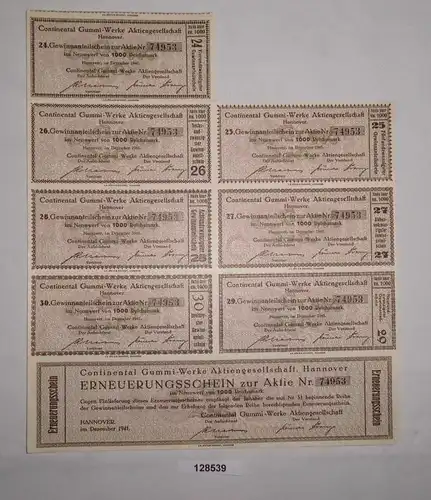 1000 Reichsmark Zinsschein Continental Gummi-Werke AG Hannover Dez 1941 (128539)