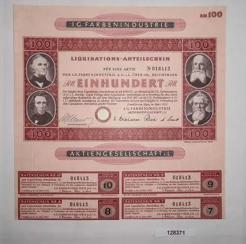 100 Reichsmark Aktie IG Farbenindustrie AG Frankfurt Main März 1953 (128371)