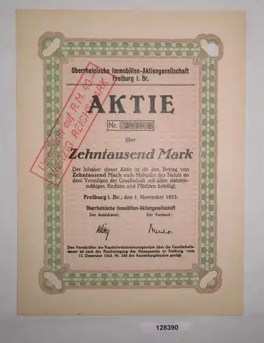 10000 Mark Aktie Oberrheinische Immobilien AG Freiburg 1. November 1923 (128390)
