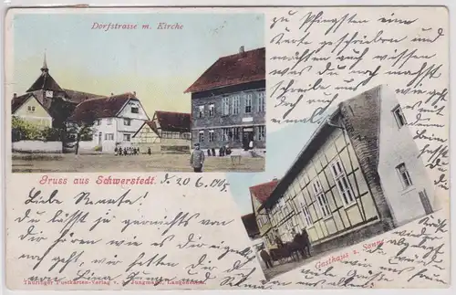 901984 Mehrbild Ak Gruß aus Schwerstedt Gasthaus zur Sonne, Dorfstraße 1905