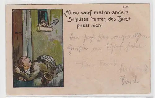 82921 Künstler AK Bruno Bürger Leipzig No. 6121 Betrunkener Schloßprobleme  1908