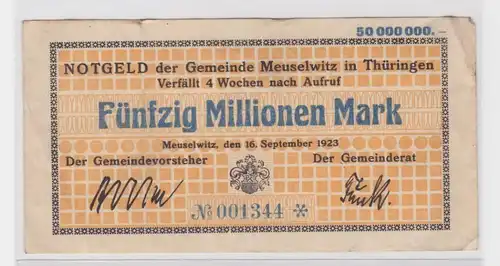 seltene Banknote 50 Millionen Mark Gemeinde Meuselwitz Thüringen 1923 (137983)