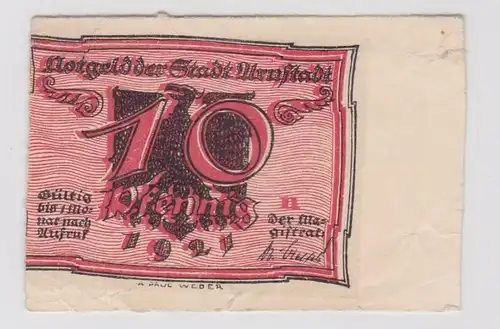 Fehldruck 10 Pfennig Banknote Notgeld Stadt Arnstadt 1921 (135709)