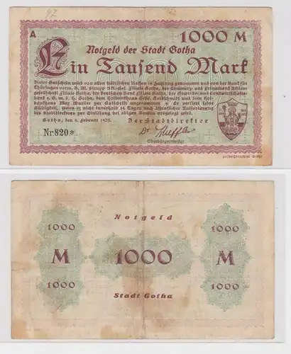 1000 Mark Banknote Inflation Stadt Gotha 8.2.1923 (137492)