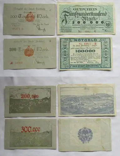 4 x Banknoten 100 bis 500 Tausend Mark Annaberg und Buchholz 1923 (144724)