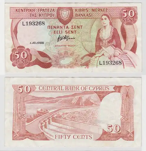 50 Cents Banknote Zypern Cyprus 1.10.1988 (138327)