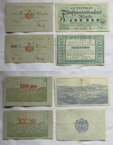 4 x Banknoten 100 bis 500 Tausend Mark Annaberg und Buchholz 1923 (145012)