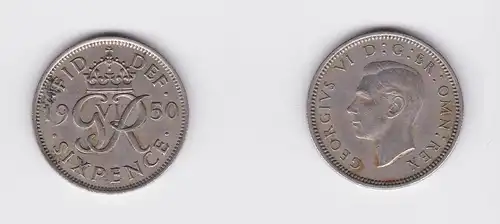 6 Pence Silber Münze Großbritannien  Georg VI. 1950 (127148)