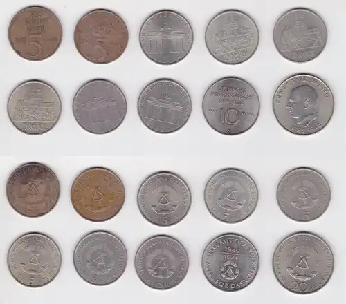 10 x DDR Gedenk Münzen 5,10 und 20 Mark XX Jahre DDR, Thälmann, Meißen (151581)
