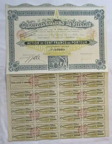 100 Francs Aktie Charbonnages de Millau Paris 1923 (144144)