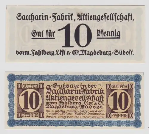 10 Pfennig Banknote Notgeld Sacharin Fabrik Magdeburg vorm.Fahlberg List(135062)