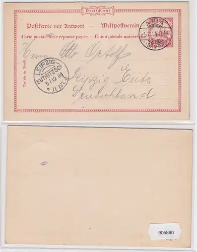 905880 Ganzsache Postkarte mit Antwort Samoa Apia 1904 nach Leipzig