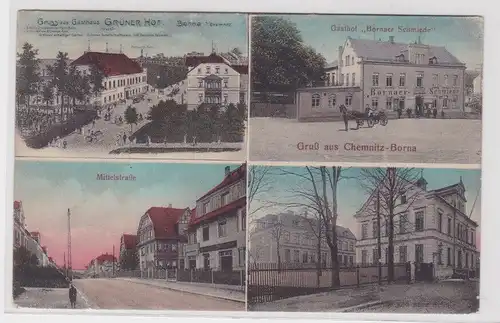 900909 AK Gruß aus Chemnitz-Borna - Gasthof Bornaer Schmiede & Grüner Hof 1916