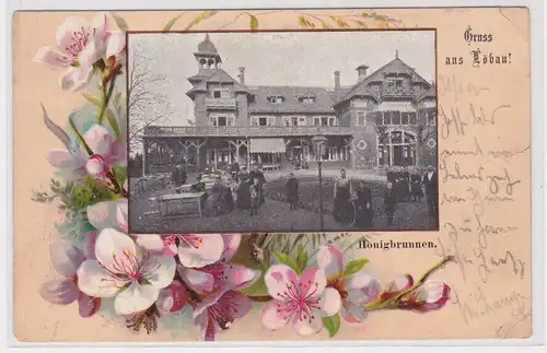 903330 Blumen Passepartout Ak Gruss aus Löbau - Honigbrunnen 1900