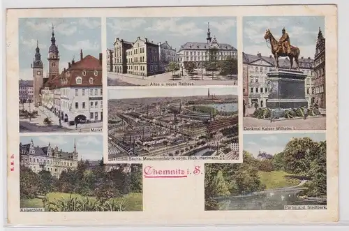 33358 AK Chemnitz - Markt, Stadtpark, Kaiserplatz, Rathaus, Maschinenfabrik 1907