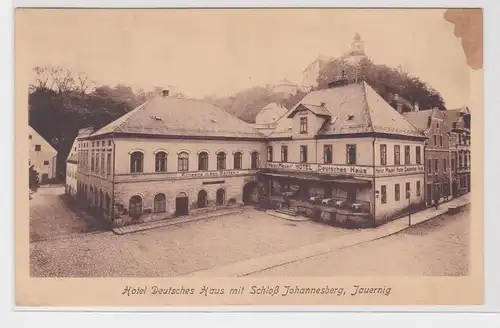 905967 Ak Jauernig (Javorník) Hotel Deutsches Haus mit Schloß Johannesberg 1920