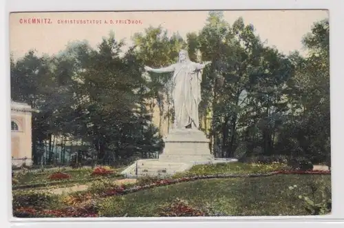 905687 Ak Chemnitz - Christusstatue A.D. Friedhof, Totalansicht