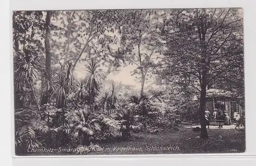 905147 Feldpost Ak Chemnitz - Smaragd Insel mit Vogelhaus, Schlossteich 1915