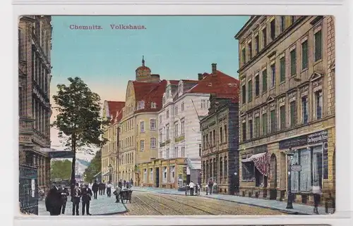 904757 Feldpost Ak Chemnitz Volkshaus und Geschäfte 1916