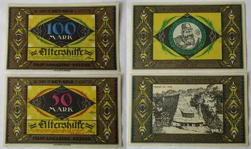 2 Banknoten Notgeld 50 & 100 Mark Altershilfe Stadt Annaberg 1923 (122865)