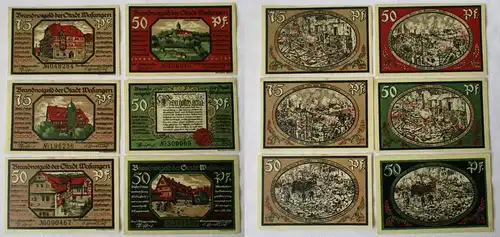 4 x 50, 2 x 75 Pfennig Banknoten Brandnotgeld Stadt Wasungen 1921 (127123)