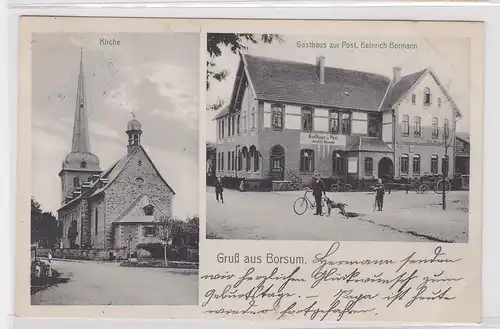 903928 Mehrbild Ak Gruß aus Borsum Gasthaus zur Post, Kirche 1911