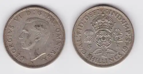 2 Schilling Silber Münze Großbritannien George VI. 1945 f.vz (164877)