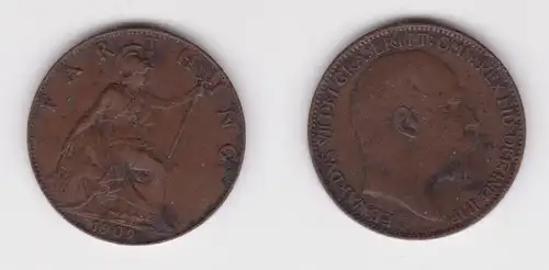 1 Farthing Kupfer Münze Großbritannien 1909 ss (165006)