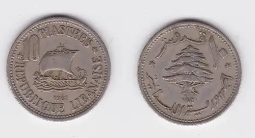 10 Piaster Kupfer Nickel Münze Libanon 1961 Segelschiff ss+ (165004)