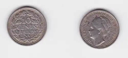 10 Cent Silber Münze Niederlande 1939 ss+ (164987)