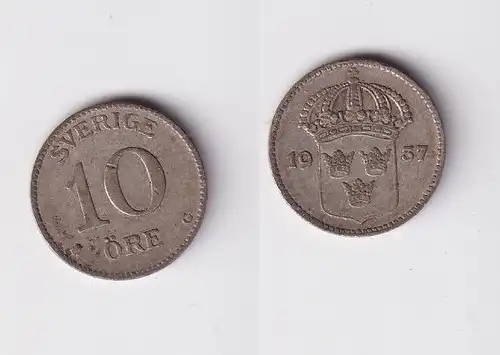 10 Öre Silber Münze Schweden 1937 (163926)