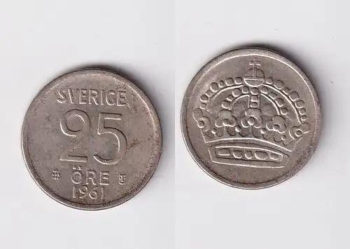 25 Öre Silber Münze Schweden 1961 (162353)