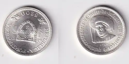 5 Escudos Silber Münze Portugal Heinrich der Seefahrer 1960 vz/Stgl. (161514)