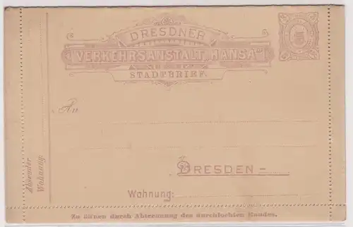 66770 Privatpost Ganzsachen Stadtbrief Dresdner Verkehrsanstalt "Hansa" Dresden