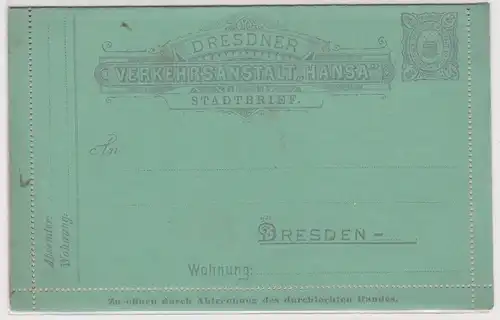 48218 Privatpost Ganzsachen Stadtbrief Dresdner Verkehrs-Anstalt Hansa Dresden